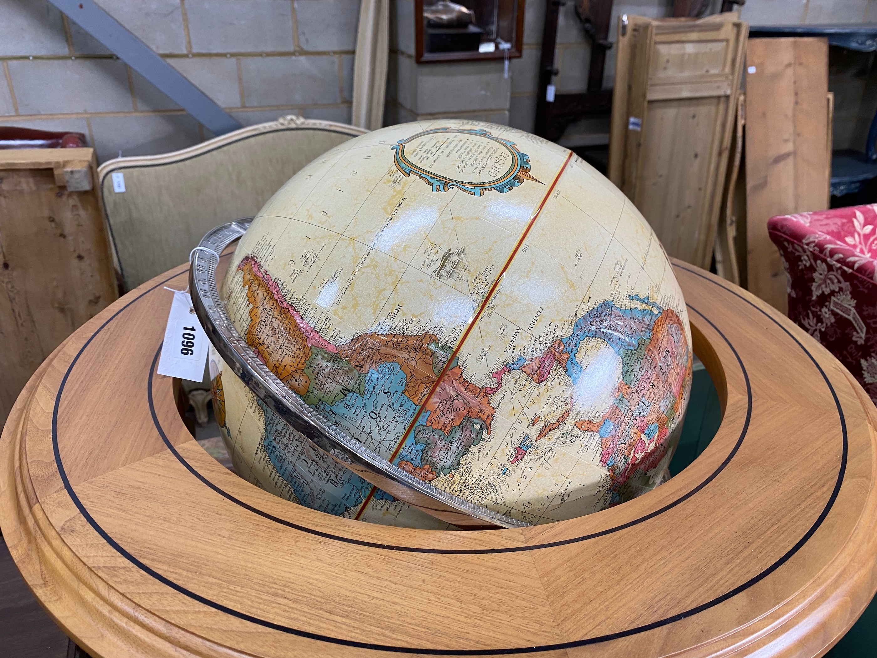 A Repogle World Classic Series globe of the world, 25in. diameter, raised on a mahogany stand, by David Linley, height 90cm